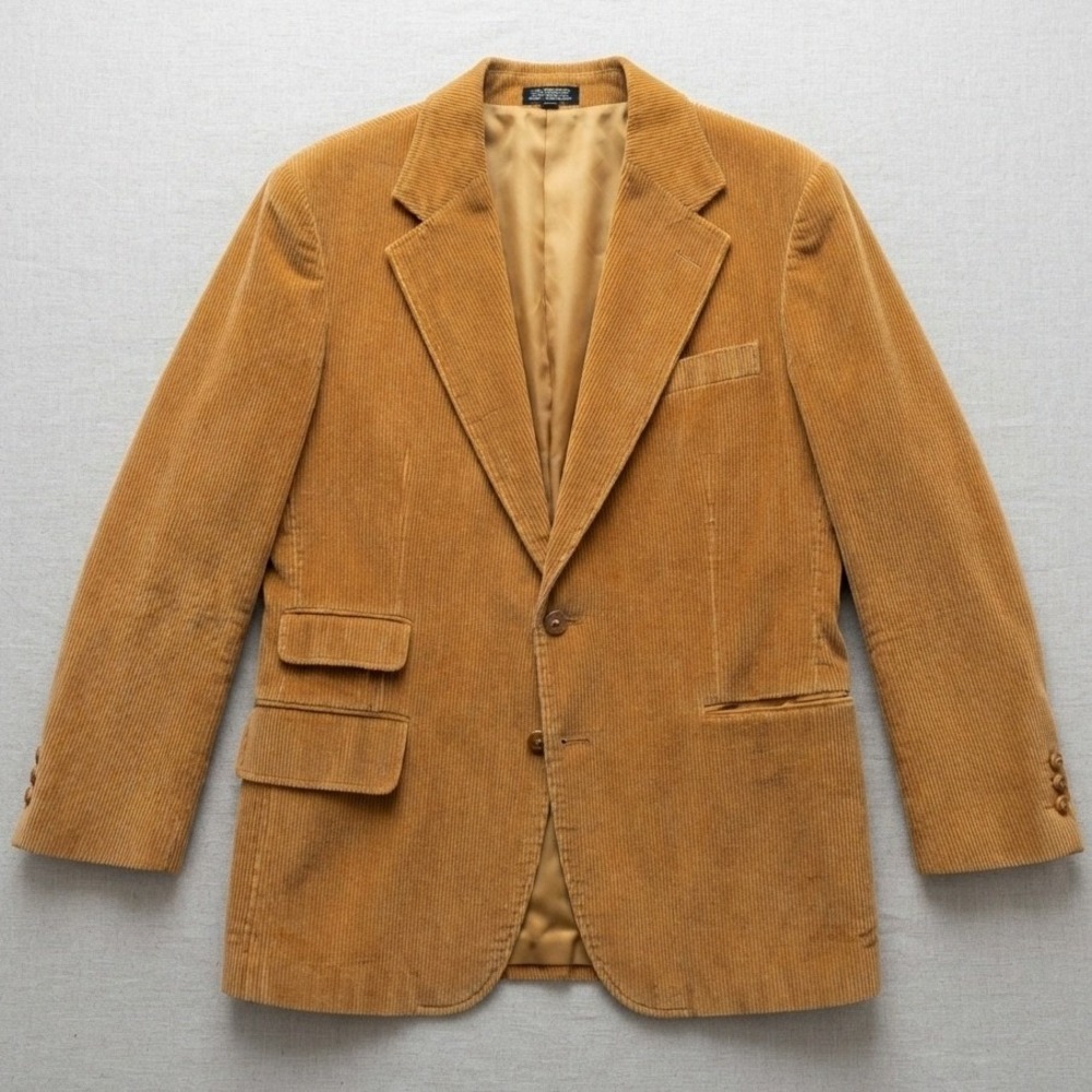 Vtg 70s japan Wide Wale Corduroy sport coat mens 42R Wide lapel Cotton ticket